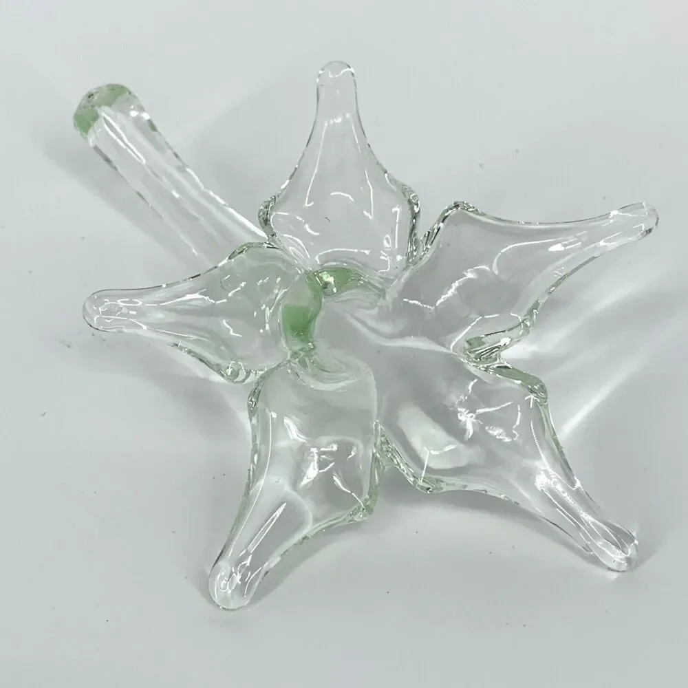 VINTAGE Hand Blown Trumpet Lily Flower Crystal VASE Long Stem Art Glass